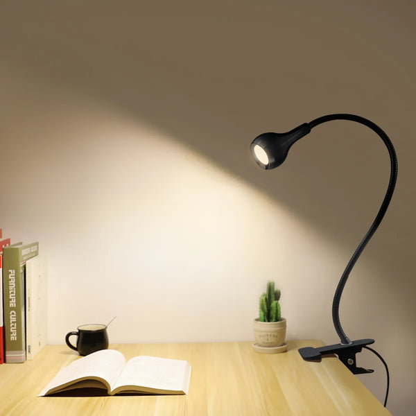 Luz Flexível de Mesa USB - Com Clipe para Segurar, Ideal para Estudos, Leitura Noturna e Decoração de Quarto